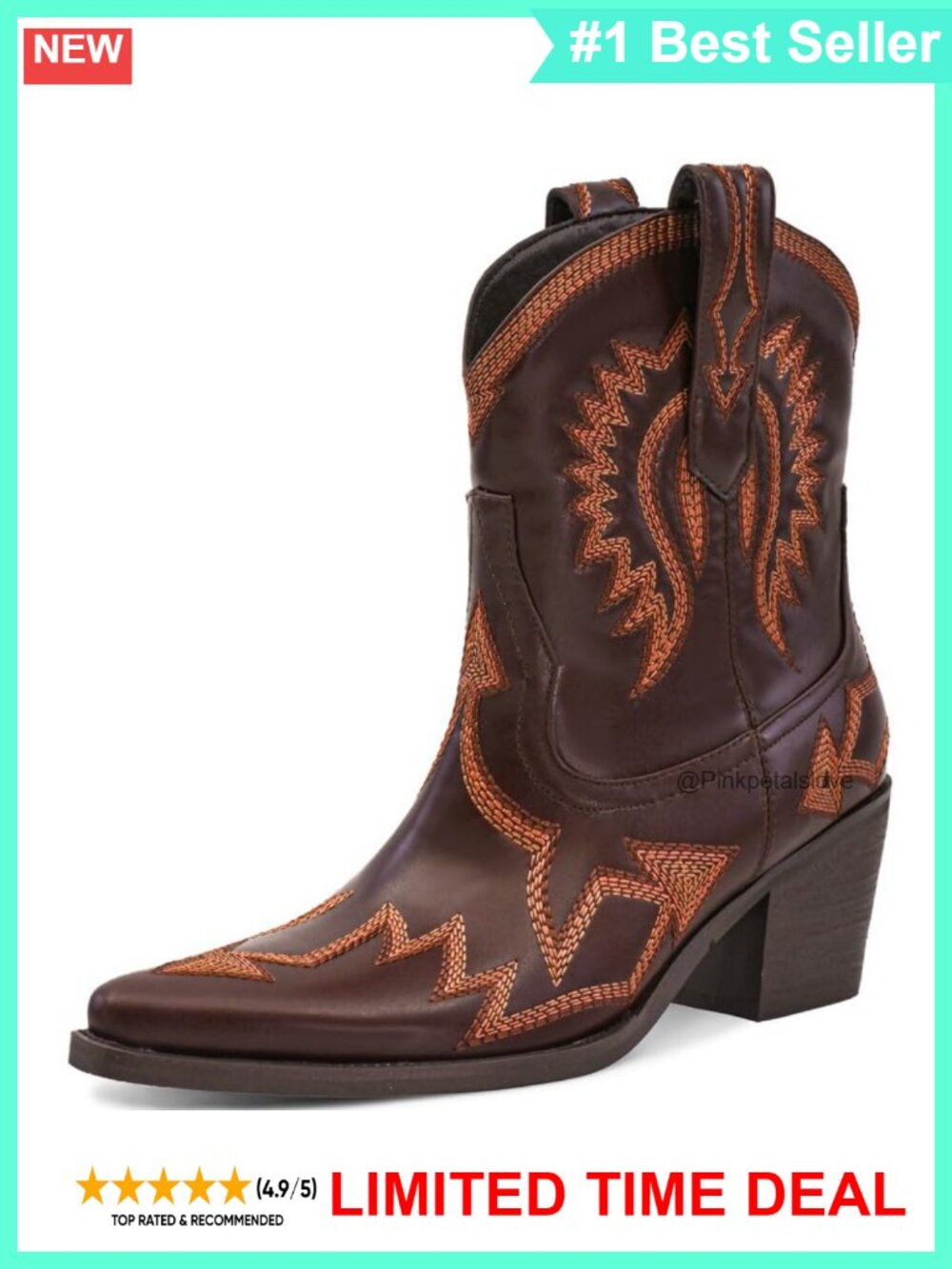 Western Ankle Cowboy Boots Chunky Pointed Toe Wide Calf PU